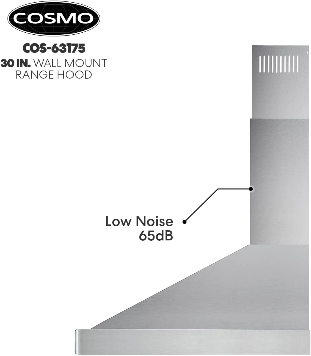 Cosmo 63175 631 Campana extractora de montaje en pared con conducto convertible sin conducto, ventilación sobre estufa estilo chimenea, 380 CFM, ventilador de 3 velocidades, filtros permanentes, luces LED en acero inoxidable, 30 pulgadas - DIGVICE MX