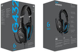 Logitech G432 - Auriculares para juegos con cable, sonido envolvente 7.1, auriculares DTS:X 2.0, micrófono abatible para silenciar, PC (cuero sintético) negro/azul