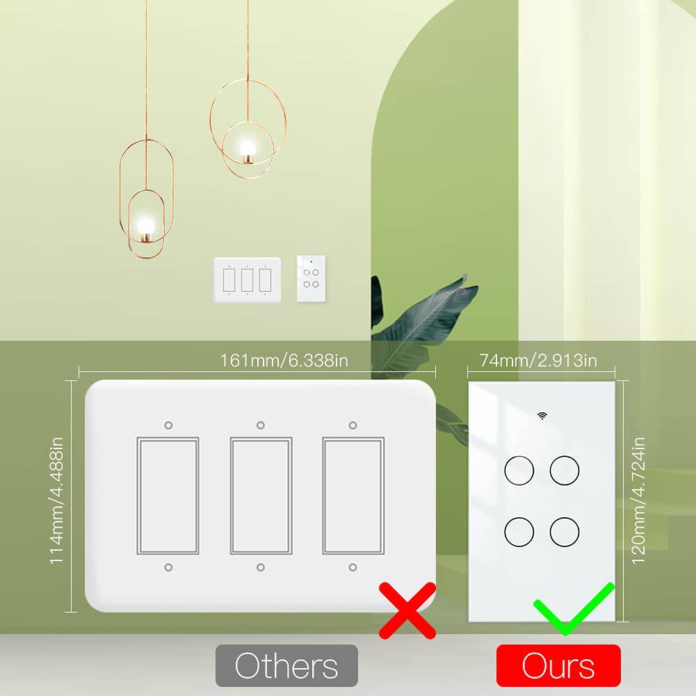 MoesGo Interruptor de luz de pared inteligente WiFi, panel de vidrio,  multicontrol (3 vías), interruptores táctiles Wi-Fi de 2.4 GHz, requiere  cable