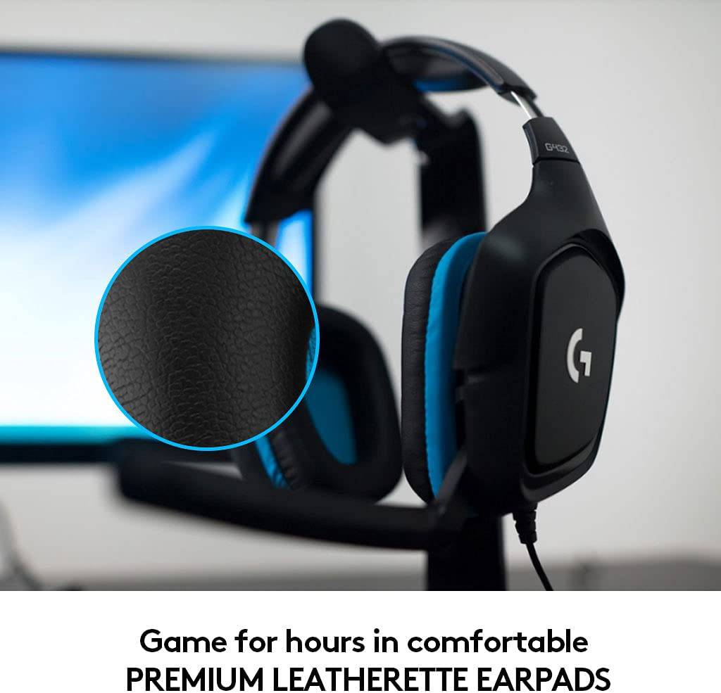 Logitech G432 - Auriculares para juegos con cable, sonido envolvente 7.1, auriculares DTS:X 2.0, micrófono abatible para silenciar, PC (cuero sintético) negro/azul