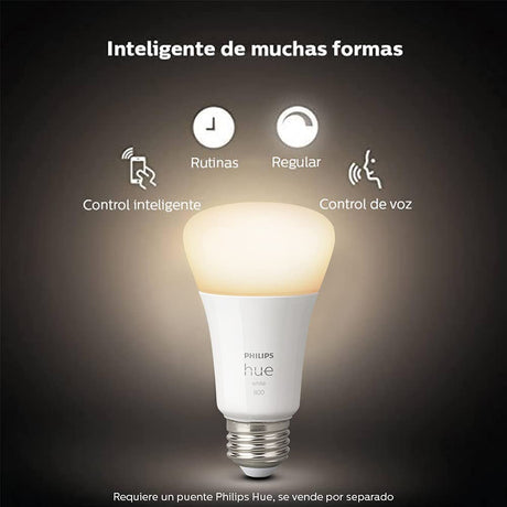 Bombilla inteligente Philips Hue White A21 High Lumen, 1600 lúmenes, compatible con Bluetooth y Zigbee (Hue Hub opcional), funciona con Alexa y Google Assistant - DIGVICE MX