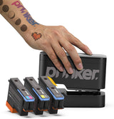 Prinker S para sus tatuajes temporales personalizados instantáneos con cosméticos premium a todo color + tinta negra - Compatible con dispositivos iOS y Android