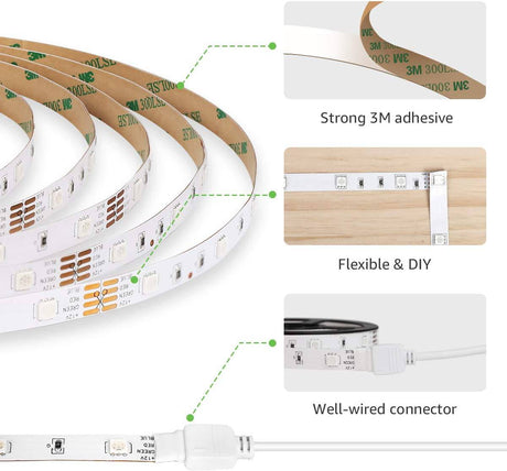 LE LED Tira de luces, WiFi Smart 32.8 pies tiras LED que cambian de color, SMD 5050 LED cuerda de luz, aplicación y control remoto, cinta de luz para dormitorio, hogar y cocina - DIGVICE MX