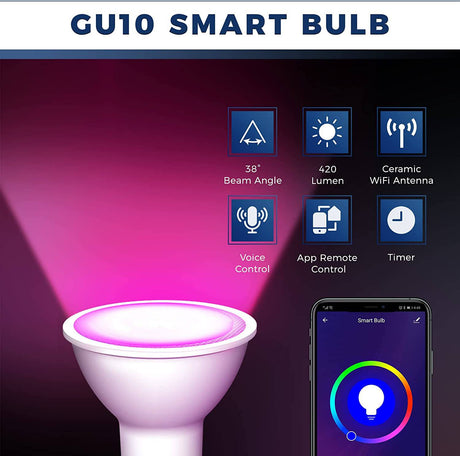 LIGHTINGINSIDE - Bombilla inteligente GU10, ángulo de haz de 38°, WiFi 2700-6500K+RGB bombilla LED que cambia de color funciona con Alexa y Google Home, equivalente a 50 W 5 W 420 lm, bombilla de luz de pista regulable, 6 unidades (paquete de 1) - DIGVICE MX