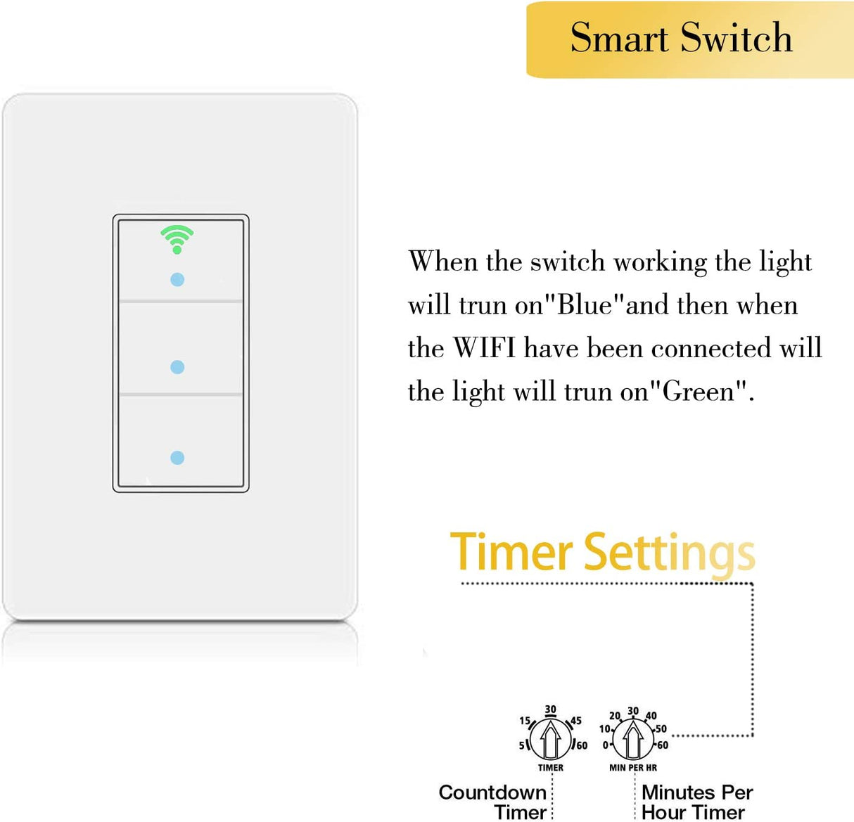 SANA Interruptor de luz inteligente, interruptor de luz de pared WiFi, fácil instalación y control de aplicaciones, compatible con Alexa y Google Home, no requiere concentrador (3 interruptores en 1 cuadrilla) - DIGVICE MX