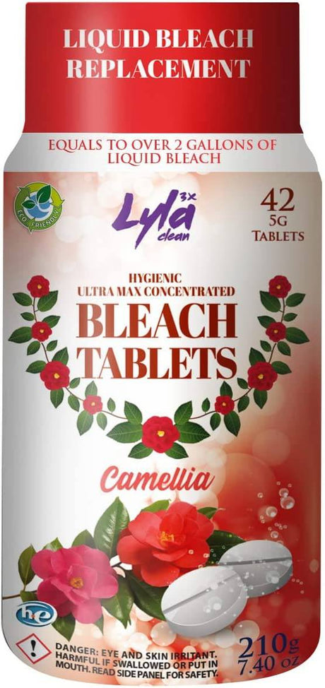 Tabletas Lyla 3X Clean Ultra Max Bleach para lavandería y limpieza. 42 tabletas de 7.4 oz sin fosfato reemplaza el blanqueador líquido (Camellia) - DIGVICE MX