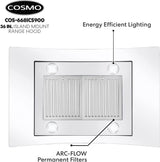 COSMO 668ICS900 Campana extractora de isla de 36 pulgadas con 380 CFM, 3 velocidades, conductos, filtros permanentes, controles táctiles suaves, luces LED, campana de vidrio curvo en acero inoxidable - DIGVICE MX