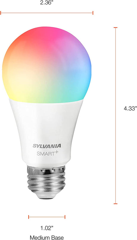 SYLVANIA Bombilla LED inteligente Wifi, equivalente a 60 W, a todo color y blanco sintonizable A19, regulable, compatible con Alexa y Google Home solamente, paquete de 4 (75674) - DIGVICE MX