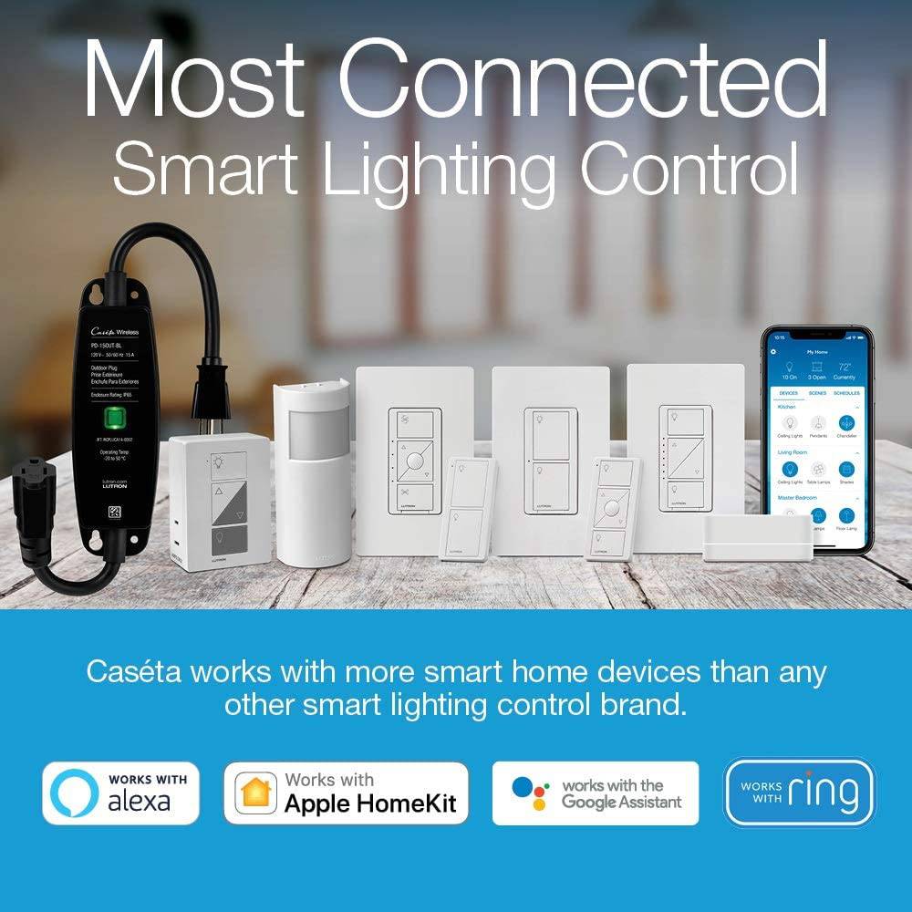 Lutron Caseta Wireless Smart Light Dimmer Switch (2 unidades) Kit de inicio con pedestales para mandos a distancia inalámbricos Pico, funciona con Alexa, Apple HomeKit y el asistente de Google | P-BDG-PKG2W, Blanco - DIGVICE MX