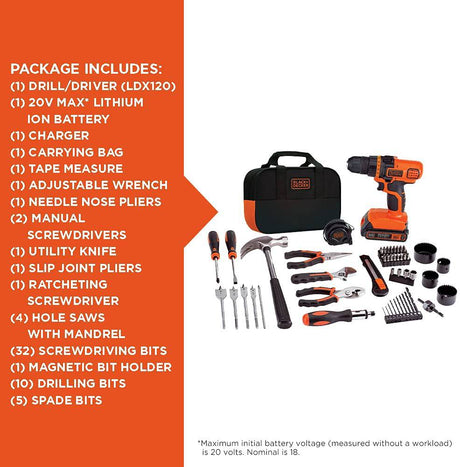 BLACK+DECKER ldX120pack 20V max Taladro Inalámbrico y Kit - DIGVICE MX