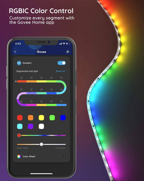 Govee RGBIC tira de luces LED, 32.8 pies, Bluetooth, segmentado, control de bricolaje, luces LED que cambian de color con modo de música, temporizador, aplicación y control remoto para dormitorio, cocina, sala de estar, fiesta (2 × 16.4 pies) - DIGVICE MX