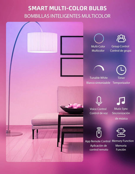 WOWLUMEN Bombillas de luz Wi-Fi inteligente de 9 W, compatibles con Alexa y Google Home Assistant Siri Shortcut (no requiere concentrador) A19, E26, equivalente a 80 W regulable RGBCW decoración de bombilla LED que cambia de color, paquete de 3 - DIGVICE MX