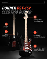 Donner - Guitarra eléctrica, DST-152B 39" Kit de guitarra eléctrica HSS Pickup Coil Split, de cuerpo sólido con amplificador, bolsa, accesorios, negra