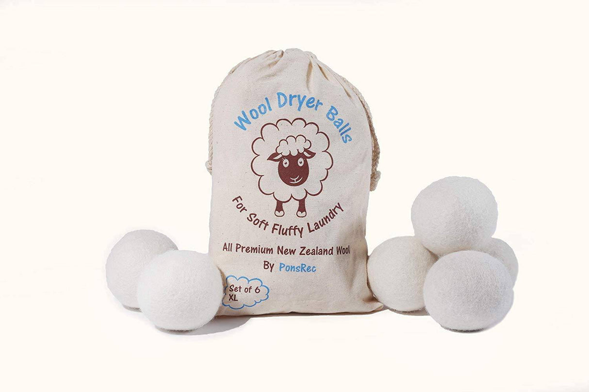 Ponsrec New Zealand Premium Wool Dryer Balls 6 Pack XL, reutilizable, ecológico, seguro para pieles sensibles y bebés, ropa más suave, alternativa orgánica a las hojas de secadora - DIGVICE MX