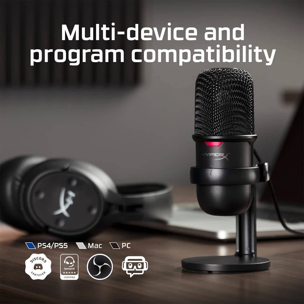 HyperX SoloCast: micrófono de condensador USB para juegos, para PC, PS4, PS5 y Mac, sensor de toque para silenciar, patrón polar cardioide, ideal para juegos, transmisión, podcasts, Twitch, YouTube, Discord