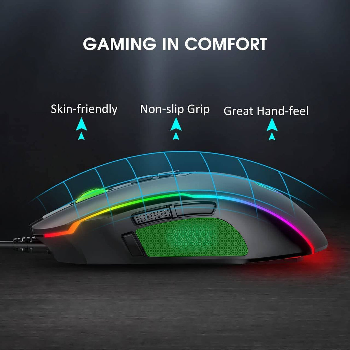 Lizsword Gaming Mouse con cable, computadora PC Gaming Mouse [RGB LED] [Rapid Fire], sensor de juego avanzado de 5 niveles 7200 DPI, ergonómico, 8 botones programables, Plug & Play USB Windows Mac Laptop Gamer, negro