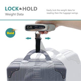 NUTRI FIT Báscula de peso para equipaje Heavy Duty 50 kg / 110 lbs Báscula de mochila de viaje portátil digital de mano con gancho para maletas de equipaje en el aeropuerto, configuración de objetivos y alerta de sobrepeso