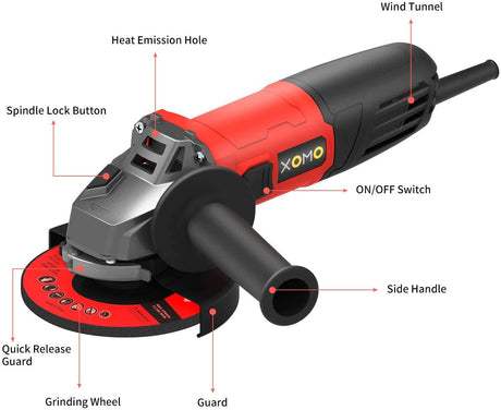 XOMO- Herramienta de amoladora angular eléctrica 4-1/2 pulgadas, 8.5A 12000RPM con rueda de molienda de 115 mm 3 piezas - DIGVICE MX