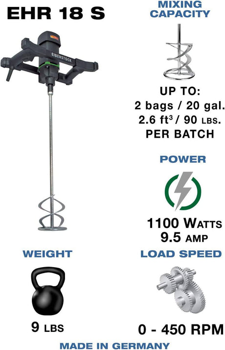 CS Unitec EHR 18 S Mezclador de concreto eléctrico portátil de mano que incluye paleta WG 120, 9.5 A, 110 VCA, 700 lb por hora - DIGVICE MX