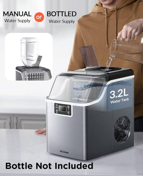 Silonn Countertop Ice Cube Ice Makers, 45 libras por día, autolimpieza automática, 24 cubitos de hielo en 13 minutos, 2 formas de añadir agua, máquina de hielo compacta para el hogar, oficina, bar, fiesta, SLIM02 - DIGVICE MX