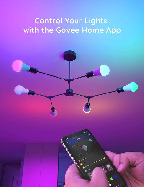 Govee Bombilla LED regulable, sincronización de música, bombillas que cambian de color, equivalente a A19 7 W 60 W, no requiere concentrador, bombillas Bluetooth multicolor con control de aplicación para fiesta en casa (no compatible con WiFi/Alexa) - DIGVICE MX