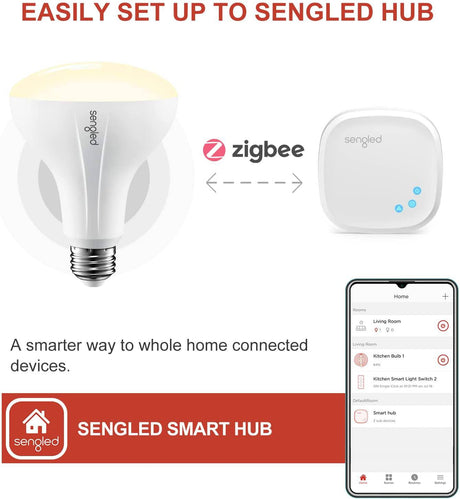 Sengled Bombilla inteligente , requiere concentrador Zigbee, bombilla inteligente funciona con Alexa, Google Home, SmartThings, Homekit y Siri, bombilla de luz de inundación regulable BR30 para latas, blanco suave 2700 K, 650 LM, 9 W, paquete de 4 - DIGVICE MX