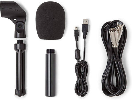 Samson Technologies Q2U USB/XLR Dynamic Microphone Recording and Podcasting Pack (incluye clip para micrófono, soporte de escritorio, parabrisas y cables), plateado