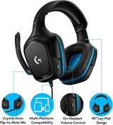 Logitech G432 - Auriculares para juegos con cable, sonido envolvente 7.1, auriculares DTS:X 2.0, micrófono abatible para silenciar, PC (cuero sintético) negro/azul