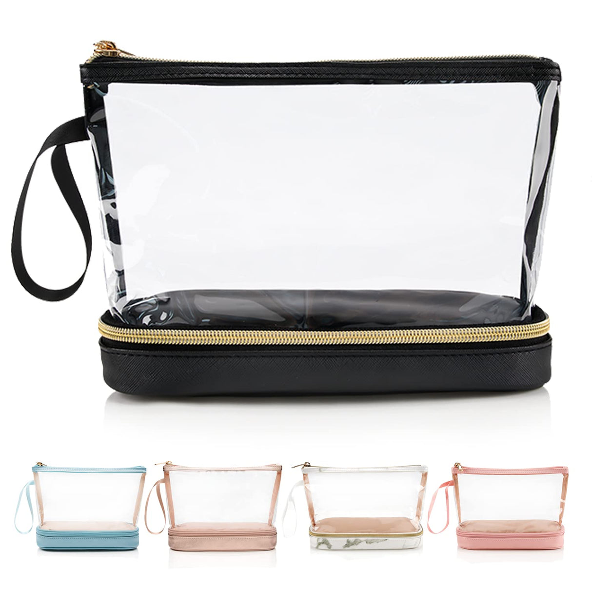 Ethereal - Bolsa de maquillaje transparente, bolsa de maquillaje de viaje para mujer, (negro)