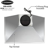 Cosmo 63175 631 Campana extractora de montaje en pared con conducto convertible sin conducto, ventilación sobre estufa estilo chimenea, 380 CFM, ventilador de 3 velocidades, filtros permanentes, luces LED en acero inoxidable, 30 pulgadas - DIGVICE MX