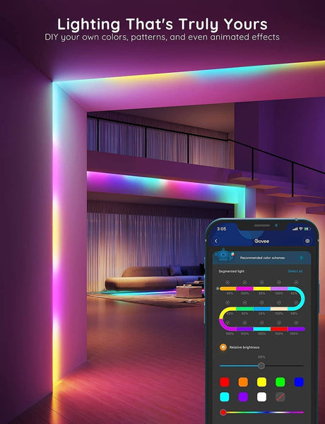 MINGER RGBIC - Tira de luces LED de 16.4 pies, luces LED que cambian de color con Bluetooth, control de aplicación segmentado, sincronización de música multicolor, modo de bricolaje para fiesta de Navidad, dormitorio, cocina, bar - DIGVICE MX