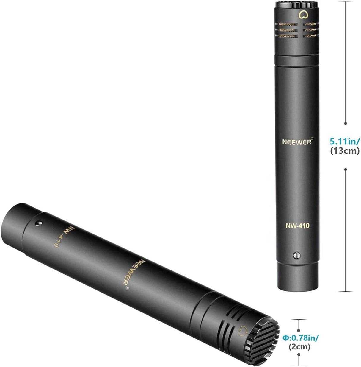 Neewer Paquete de 2 micrófonos de condensador tipo lápiz con cápsulas omni, cardioide y supercardioide intercambiables, parabrisas de espuma, clip de micrófono y estuche de transporte portátil para instrumentos acústicos de viento de madera