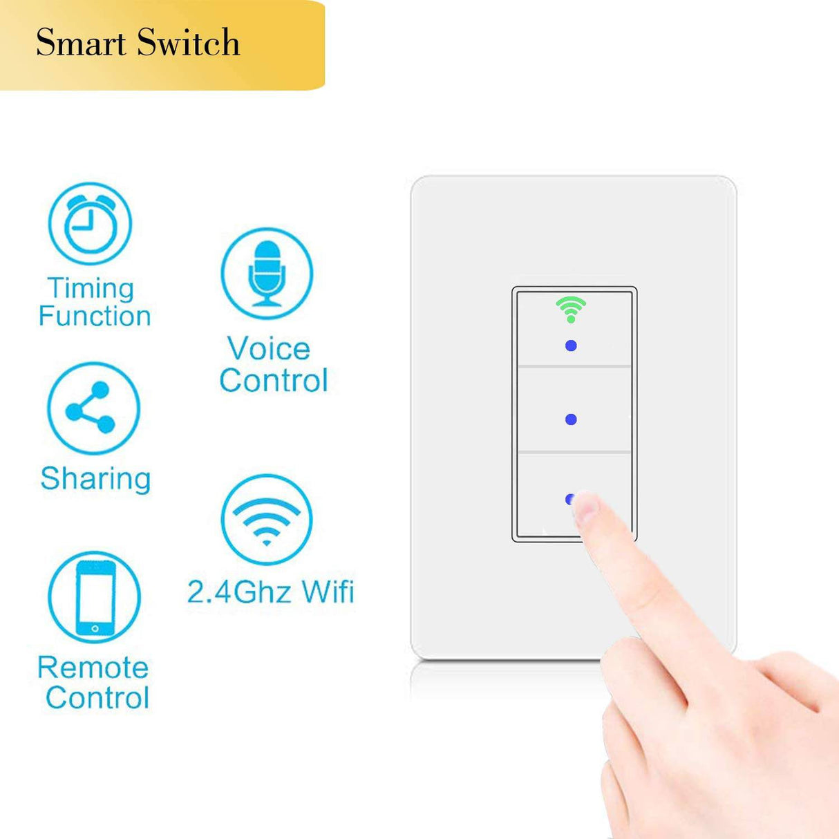 SANA Interruptor de luz inteligente, interruptor de luz de pared WiFi, fácil instalación y control de aplicaciones, compatible con Alexa y Google Home, no requiere concentrador (3 interruptores en 1 cuadrilla) - DIGVICE MX