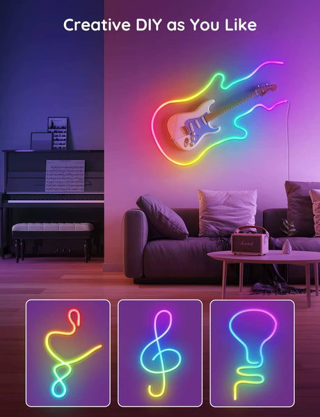 Govee Neon Rope Light, RGBIC Rope Lights con sincronización de música, diseño de bricolaje, funciona con Alexa, Google Assistant, 10 pies (no compatible con 5G WiFi) - DIGVICE MX