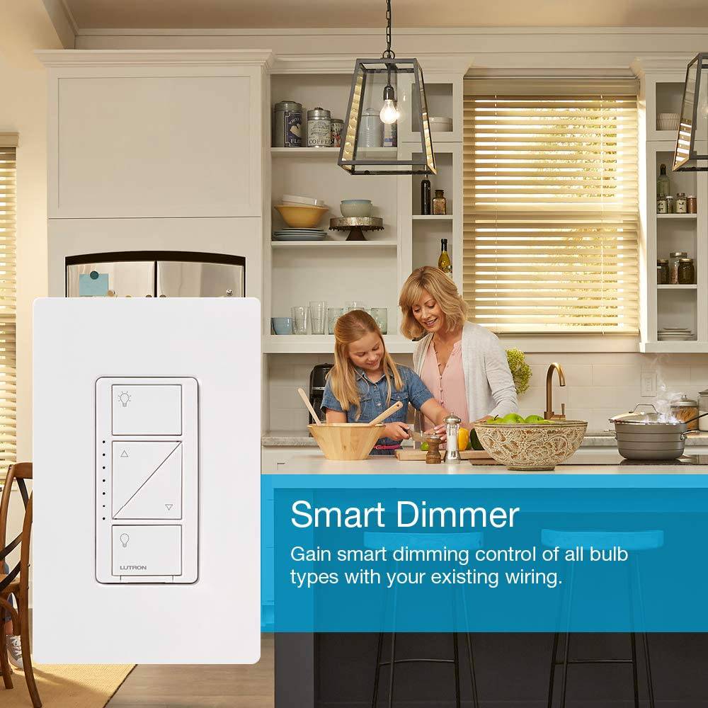 Lutron Caseta Smart Home Dimmer Switch, funciona con Alexa, Apple HomeKit y Google Assistant | para bombillas LED, bombillas incandescentes y bombillas halógenas | PD-6WCL-WH | Blanco - DIGVICE MX