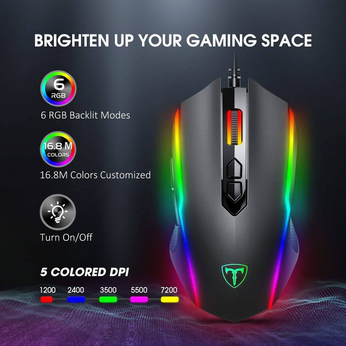 Lizsword Gaming Mouse con cable, computadora PC Gaming Mouse [RGB LED] [Rapid Fire], sensor de juego avanzado de 5 niveles 7200 DPI, ergonómico, 8 botones programables, Plug & Play USB Windows Mac Laptop Gamer, negro