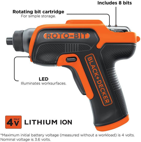 Destornillador inalámbrico BLACK+DECKER 4V MAX con almacenamiento de puntas (BDCS50C), naranja - DIGVICE MX