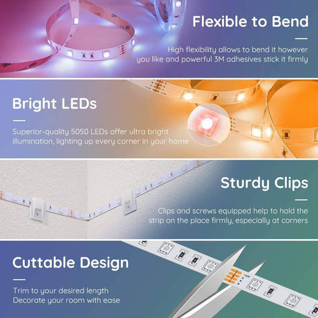 Govee Tira de luces LED inteligente, tira de luz LED WiFi de 16.4 pies con aplicación y control remoto, funciona con Alexa y Google Assistant, 64 escenas y luces RGB de sincronización de música - DIGVICE MX