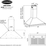 Cosmo 63175 631 Campana extractora de montaje en pared con conducto convertible sin conducto, ventilación sobre estufa estilo chimenea, 380 CFM, ventilador de 3 velocidades, filtros permanentes, luces LED en acero inoxidable, 30 pulgadas - DIGVICE MX