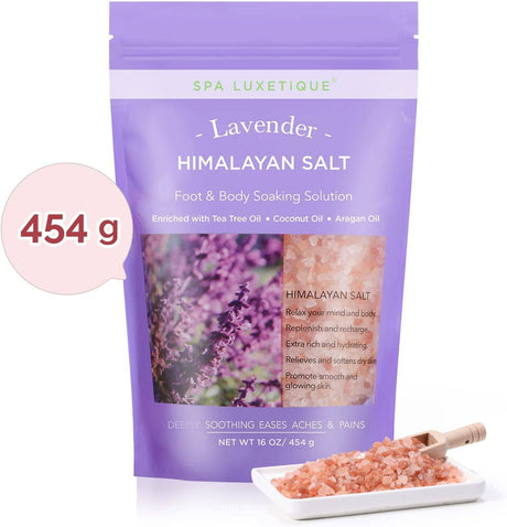 Spa Luxetique - Sales de baño, sales de Epsom con sal de baño del Himalaya para mujeres Aceite esencial de lavanda extra relajante con cuchara, juego de baño de 3 paquetes