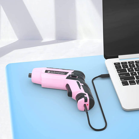 Bielmeier Pink Destornillador eléctrico Kit 5N.m, 4V Batería de iones de litio Destornillador inalámbrico Recargable con luz LED y cable de carga USB, 27 piezas Accesorios - DIGVICE MX