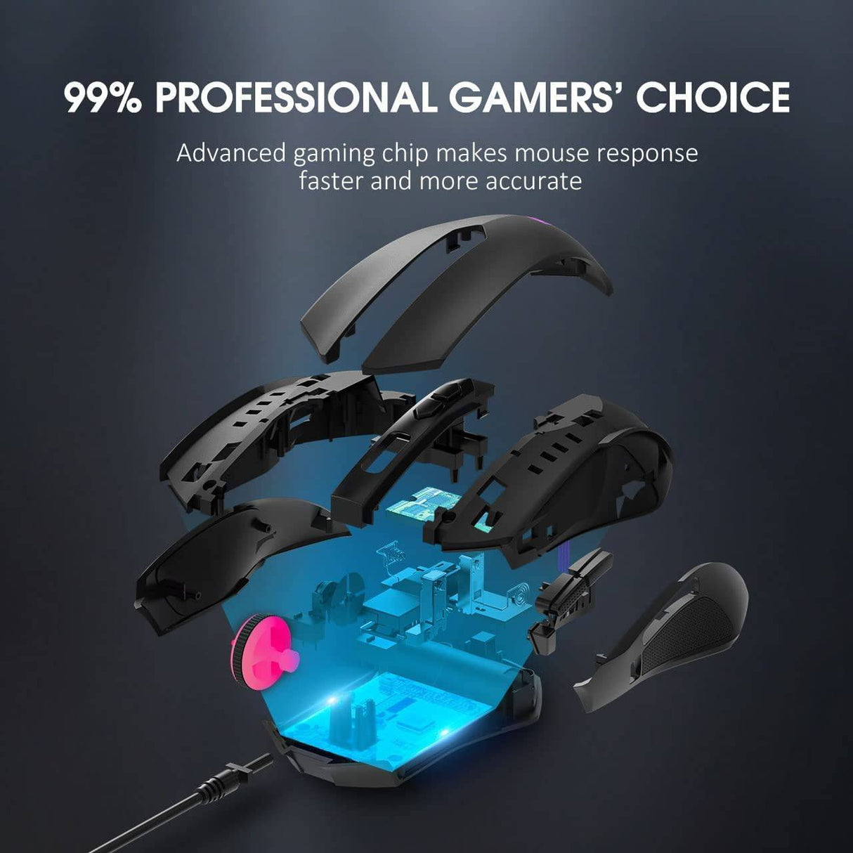 Lizsword Gaming Mouse con cable, computadora PC Gaming Mouse [RGB LED] [Rapid Fire], sensor de juego avanzado de 5 niveles 7200 DPI, ergonómico, 8 botones programables, Plug & Play USB Windows Mac Laptop Gamer, negro