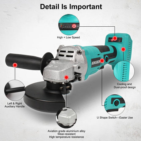 Amoladora angular inalámbrica BONSBOR Amoladoras de metal de velocidad variable de 18 V con motor sin escobillas y sistema de enfriamiento doble, ruedas de corte de 5 ", 18000 RPM - DIGVICE MX