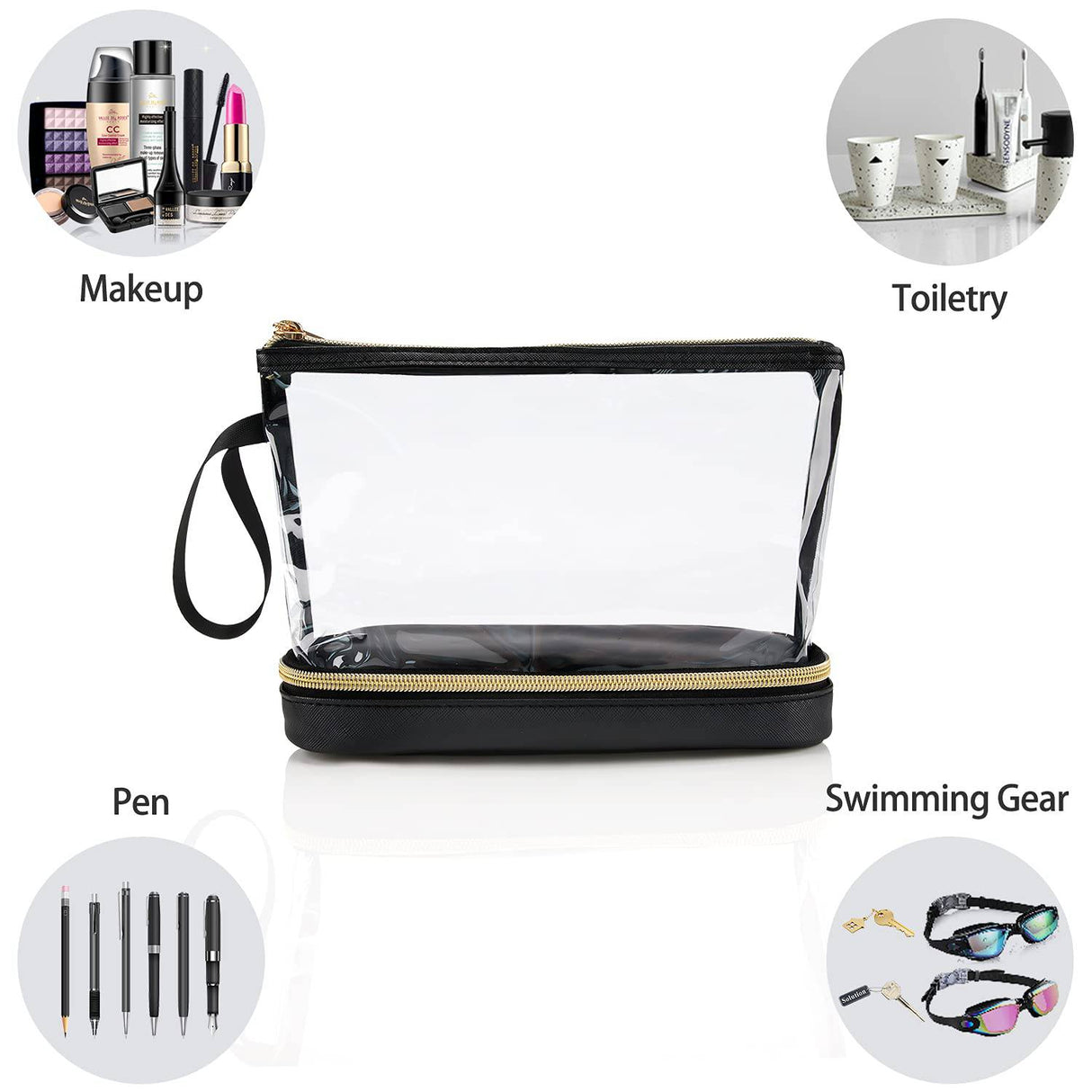 Ethereal - Bolsa de maquillaje transparente, bolsa de maquillaje de viaje para mujer, (negro)