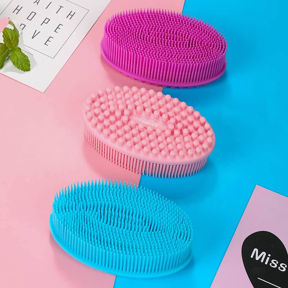 TDHDIKE - Lufa exfoliante de silicona para el cuerpo - Juego de 3 cepillos exfoliantes suaves para el baño y la ducha del cuerpo para niños sensibles, mujeres, hombres, todo tipo de piel