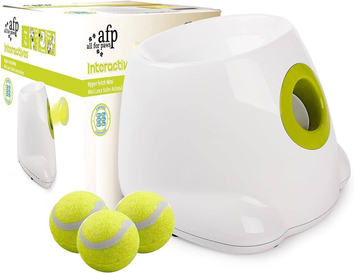  ALL FOR PAWS Lanzador automático de pelotas para perros,  lanzador automático de bolas para perros, juguetes interactivos, incluye 3  pelotas de tenis para perros (pelotas de tenis de 2.5 pulgadas para