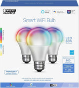 Feit  - Bombillas eléctricas inteligentes con cambio de color RGB y blanco sintonizable, bombillas WiFi de 2,4 GHz, no necesita concentrador, funciona con Alexa y Google, regulable 60 W = LED 9 W, OM60/RGBW/CA/AG/3, paquete de 3 - DIGVICE MX