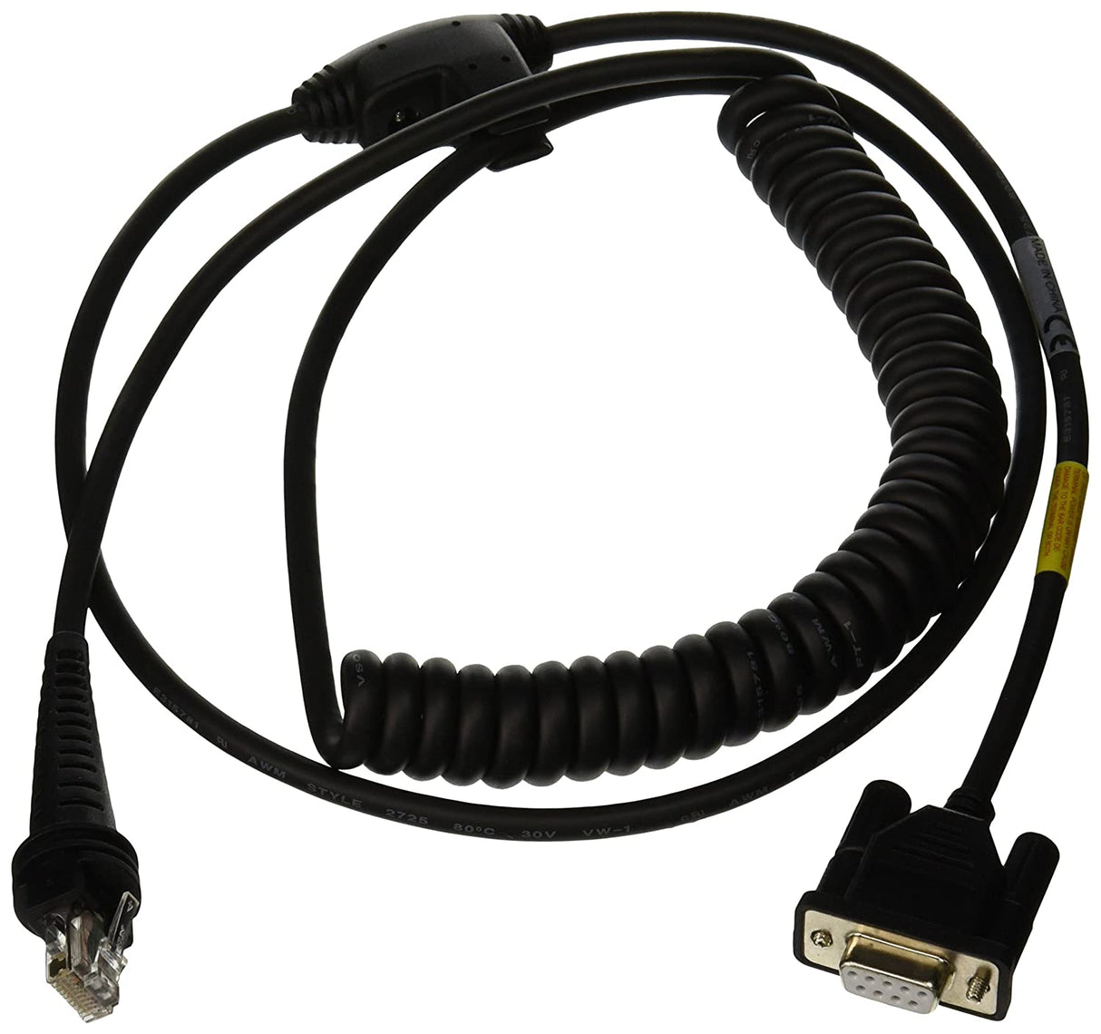 Honeywell CBL-020-300-C00 1900/1200G/1300G Cable, RS232 (+/-5V Signals), Db9 hembra, 3 m, en espiral, alimentación externa de 5 V, opción para host Power-On Pin 9, negro