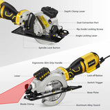 Mini sierra circular, sierra circular compacta ENVENTOR 5.8A con guía láser, 3500 RPM con 6 hojas de sierra 4-1/2" Profundidad máxima de corte 1-11/16"(90°),1-1/8"(45°), Ideal para metal blando, madera, azulejos. - DIGVICE MX