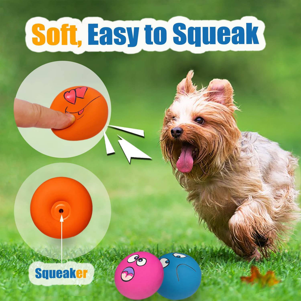 HOLYSTEED Latex Dog Squeaky Toys Rubber Soft Dog Toys Masticar Squeaky Toy Fetch Play Balls Toy para cachorros Mascotas pequeñas Perro 6pcs - DIGVICE MX